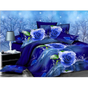 3PCS 200 x 230cm 3D Blue Rose Printed Sängkläder Örngottstäcke Täcke Sängkläder Set Queen Size