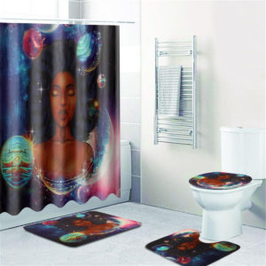 African Girl Waterproof Bathroom Shower Curtain Non-Slip Rug Toilet Cover Bath Mat Set Home Decor