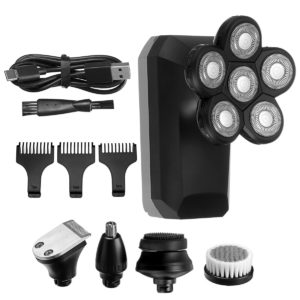 6 IN 1 6D Rotary Electric Shaver LED Display Men IPX7 Waterproof Nose Hair Trimmer Facial Cleaning Brush W/ 3pcs Limit Combs