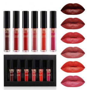 6PC/Set Lip Gloss Lip stick Matte Waterproof Long Lasting Nude Glitter Shimmer Lipstick Women Fashion Makeup Gift