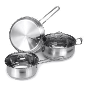 Home Cookware Set 3 Piece Stainless Steel Kitchen Pot Pan Saucepan Utensils Kit
