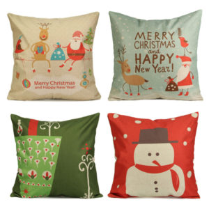 Cartoon Christmas Throw Pillow Case Linen Cotton Cushion Cover Home Sofa Car Decor
