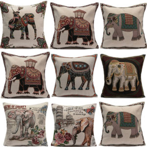 Vintage Elephant Jacquard Pillow Cases Cushion Cover Home Sofa Car Decor