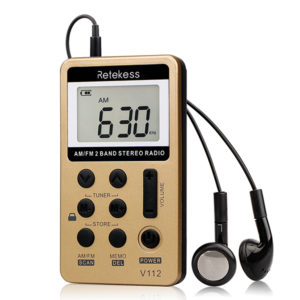 Retekess V-112 Guld Bärbar AM FM Stereo Radio med hörlurar Ficka Mini Digital Tuning Laddningsbart batteridriven Radio LCD Display Radio för Walk