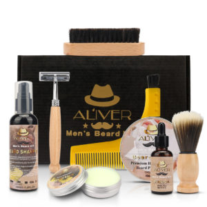9 in1 Beard Grooming Kit for Men Comb Shaver Brushes Balm Oil Soap Shampoo Set