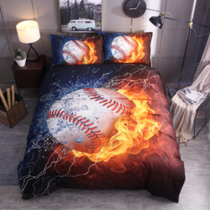3PCS Bedding Sets Bedclothes Baseball Print  Quilt Duvet Cover Pillowcase Decor