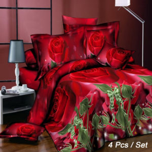 4st 3D rosettryckta sängkläder uppsättningar täcktäcke sängkläder örngott påslakan