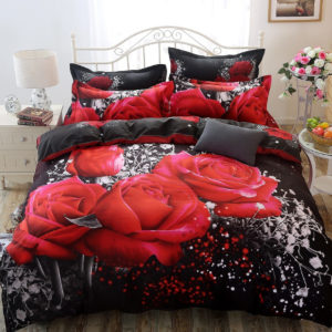 3D Printed Bedding Sets Bedclothes Red Rose Bed Sheet Cover With 2 Pillowcases