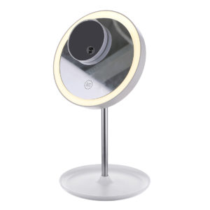 GLIME White Circular Mirrors Lamp 1200 mA Battery with 5X Magnifier Touch Switch Three Color Temperature Adjustment Polarless Dimming Distribution USB Wire