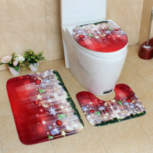 3PCS Christmas Foot Pads Toilet Seat Covers Rugs Set Bathroom Set Decoration Xmas Supplies Carpets Washable