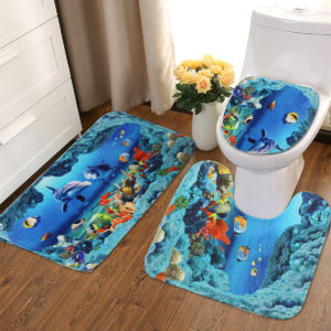 An Ocean Dolphin Bathroom Carpet Set Pedestal Rug Lid Toilet Cover Bath Mat Set