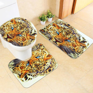 3PCS Leopard Panttern Home Bathroom Anti-slip Carpet Pad Rug Toilet Seat Covers Mat Set