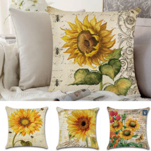 18 X 18 Inches Sunflower Throw Pillow Case Green Cushion Cover Cotton Linen Decorative Pillows Covers