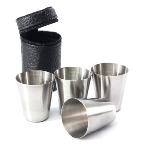 4Pcs Stainless Steel Camping Cup Mug Drinking Coffee Tea With Case