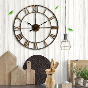 Creative Wall Clock Living Room Round Hollow Out Cafe Bar Wrought Metal Vintage Wall Clock
