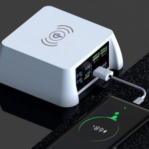 5-in-1 Multi-function Intelligent Wireless Charging LED Display USB Charger Support QC3.0 Output Port Type-C PD Port Qi Wireless Charging Port