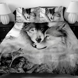3 ST Sängkläder Set 3D Animal Wolf Head Printing Quilt Cover Örngott för full storlek