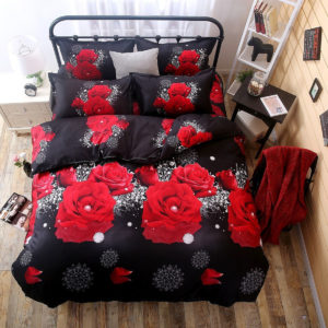 4 PCS 3D Rose Printed Duvet Quilt Cover Pillowcase Bed Sheet Bedding Sets For Queen Size