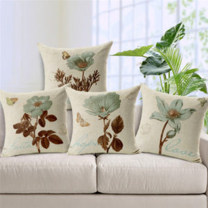 Hidden Zipper Design Pillowcase Square Vintage Flower Cushion Cover Decorative Throw Pillow Cover