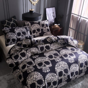 Black White Skull Printed Quilt Cover Pillowcase Halloween Style Bedding Sets