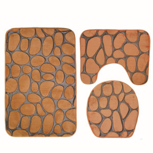 3Pcs 3D Stone Printed Bathroom Mats Set Toilet Carpets Coral Fleece Lid Toilet Seat Cover Pedestal Rug Shower Pad