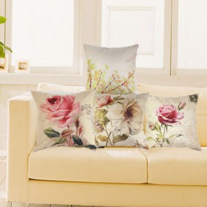 Linen Pillow Case Cover Vintage Throw Cushion Rose Flowers Pillowcases