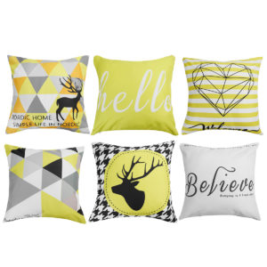 Geometric Cushion Covers Yellow Plaid Stripes Print Pillow Case For Home Chair Sofa Decoration
