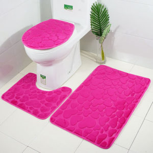 3pcs 3D Bathroom Mats Toilet Decor Bath Mat Solid Flower Anti-Skid Carpet Water Absorbent Foot Rugs