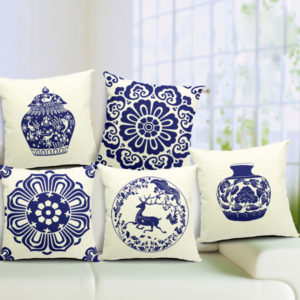 Chinoiserie Pillow Case Blue And White Porcelain Pillowcase