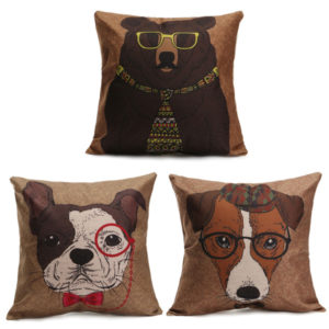 Cartoon Dog Cotton Linen Pillow Case Sofa Waist Throw Cushion Cover Home Decor