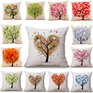 45x45cm Tree Decorative And Homing Season Life Cotton Linen Bright Colorful Pillowcase
