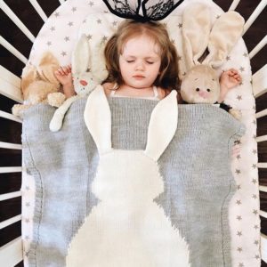 Söta stickade kanin babyfiltar spädbarn mjuk varm ull swaddle barn badhandduk härlig