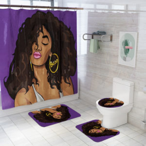 4Pcs Bathroom Mat Set Pedestal Rug Lid Toilet Cover Shower Curtain Non Slip
