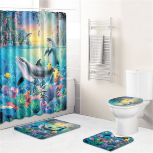 Bathroom Non-Slip European Marine Starfish Decoration Style Decoration Base Carpet Lid Toilet Cover Bathroom Mat Shower Curtain