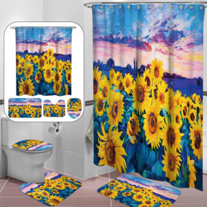 1/3/4Pcs Waterproof and Mildew Proof  Shower Curtain  Bathroom Toilet Rug Mat Set