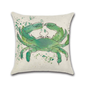 Sea Turtle Crab Whale Cotton Linen Cushion Cover Cartoon Color Water Printed Square Pillow Case