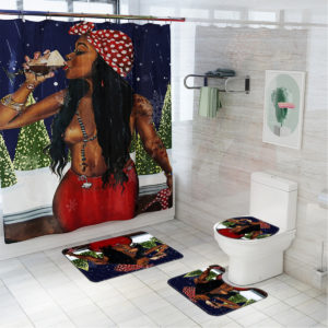 Christmas African Girl Printing Bathroom Shower Curtain Set Toilet Cover Mat Bathroom Non-Slip Mat Rug Kit
