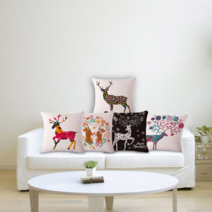 Nordic Style Pillowcase Christmas Deer Pattern Creative Cotton Linen Pillow Cover
