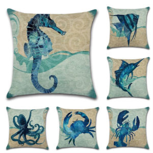 Ocean Octopus Sea House Crab Printed Cotton Linen Cushion Cover Square Sofa Car Decor Pillow Case