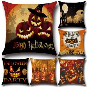 Halloween Pumpkin Bat Owl Pattern Cotton Linen Throw Pillow Cushion Cover Seat Home Decoration Sofa