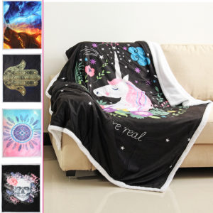 130x150cm 3D Animal Plush Printing Hooded Blankets Double Layer Warm Blanket