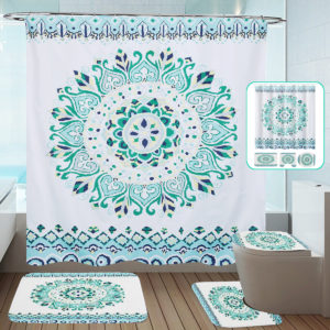 Mandala Waterproof Shower Curtain Non-Slip Rug Toilet Cover Bath Mat Set  for Home Bathroom Decor