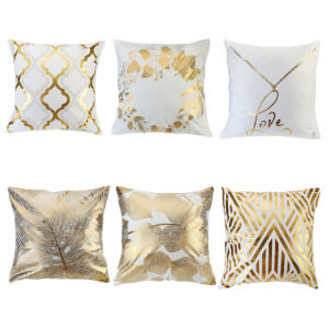 45 x 45cm Cushion Gold Leaves Geometric Pattern Pillow Cover Square Decorative Pillowcases For Decor Sofa Chair